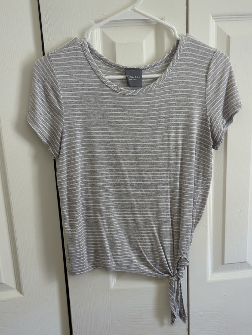 Olivia Rae Gray & White Striped Short-Sleeve Tie-Side Tee